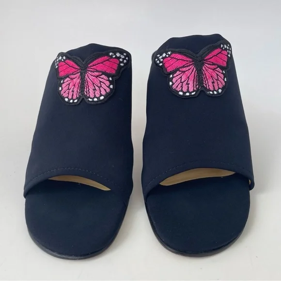 ANTONIO MELANI Black and Pink Mules with Butterfly Detail - Picture 4 of 12